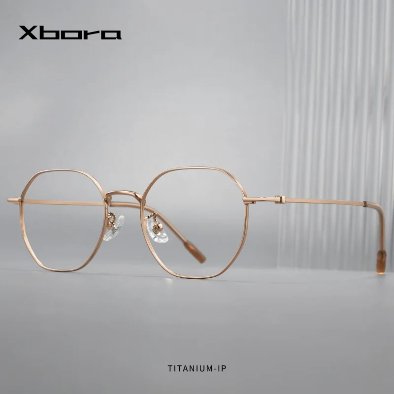 

XBORA 2026 Hot Sale News Women's Small Polygon Eyeglasses Frame Retro Gold Wire Ultra Light Pure Titanium Daily Eyewear 0838F