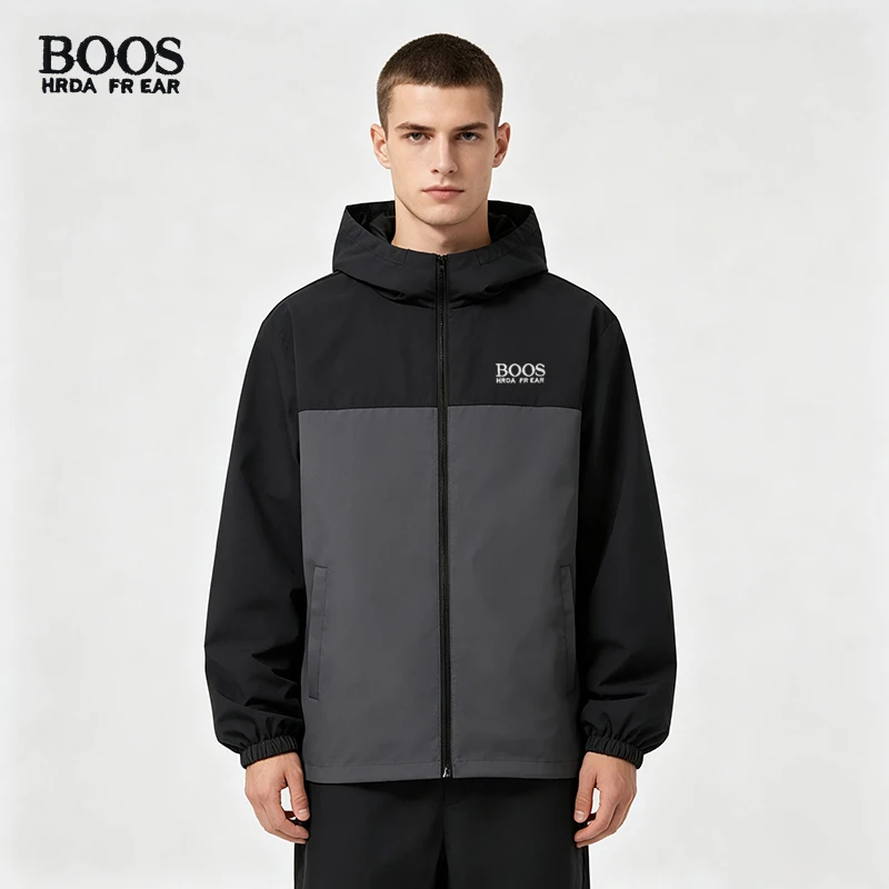 EUR Men's Embroidered BOOS Coat Double Splicing High Quality New Product Color blocked Thin Jacket Personalized Fashion Coat
