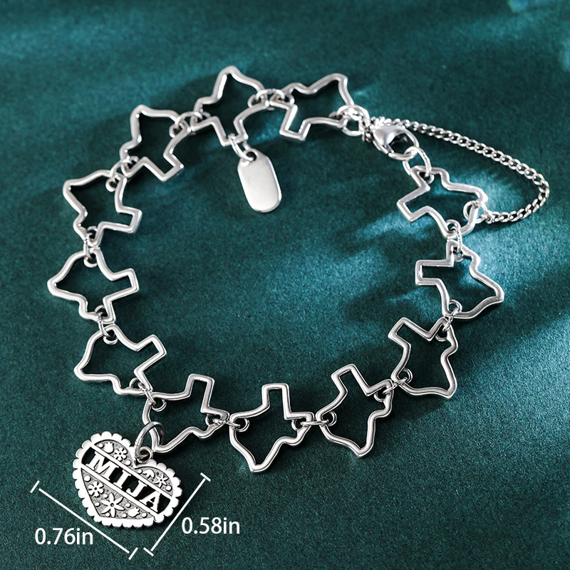 Genuine 925 sterling silver Texas Charm Bracelet paired with Mija's Heart Pendant