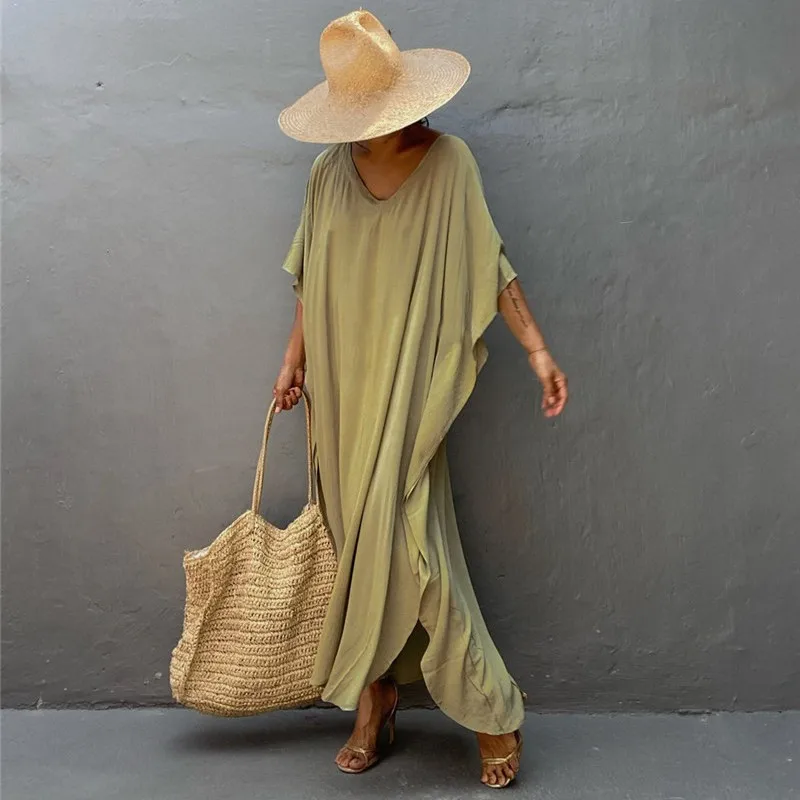 SuperAen 2025, Sommer, neuer europäischer und amerikanischer Stil, Baumwolle, lange, lockere Taille, Oversize-Gürtel, Sonnenschutz, lässiges Cover-Ups-Kleid