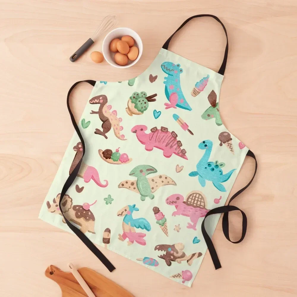 Pastel Sweet Ice Cream Dinosaurs Apron beauty master Kitchen Handle For Women Customizable Woman Kitchens Accessories Apron