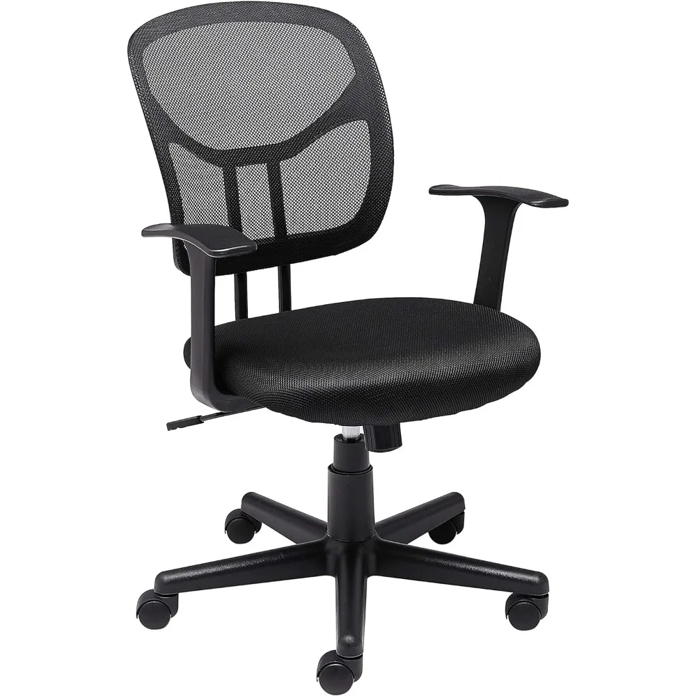 Mesh Mid-Back Office Desk Chair com braços e apoio lombar, altura ajustável, 360 graus giratória