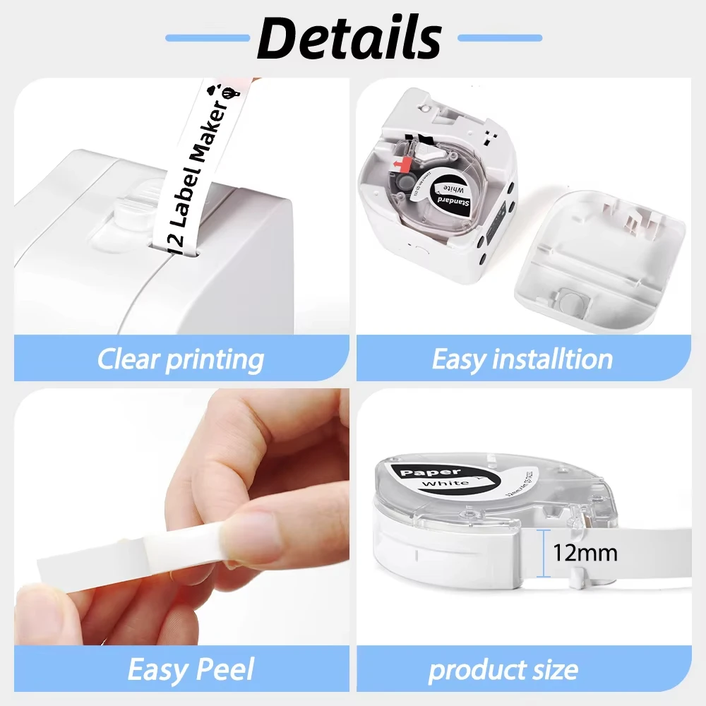1pk Phomemo P12 P12Pro Label Maker Tape Replacement for DYMO Label Maker Pastic Tape Replace for DYMO Letra Tag 100H LT-100T view 3