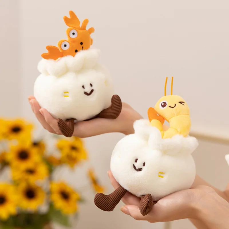 10cm Gourmet Cultural Creativity Kawaii Crab Roe Bun Plush Toy Cute Shrimp Bun Stuffed Dolls Toy Children's Birthday Gift Toy
