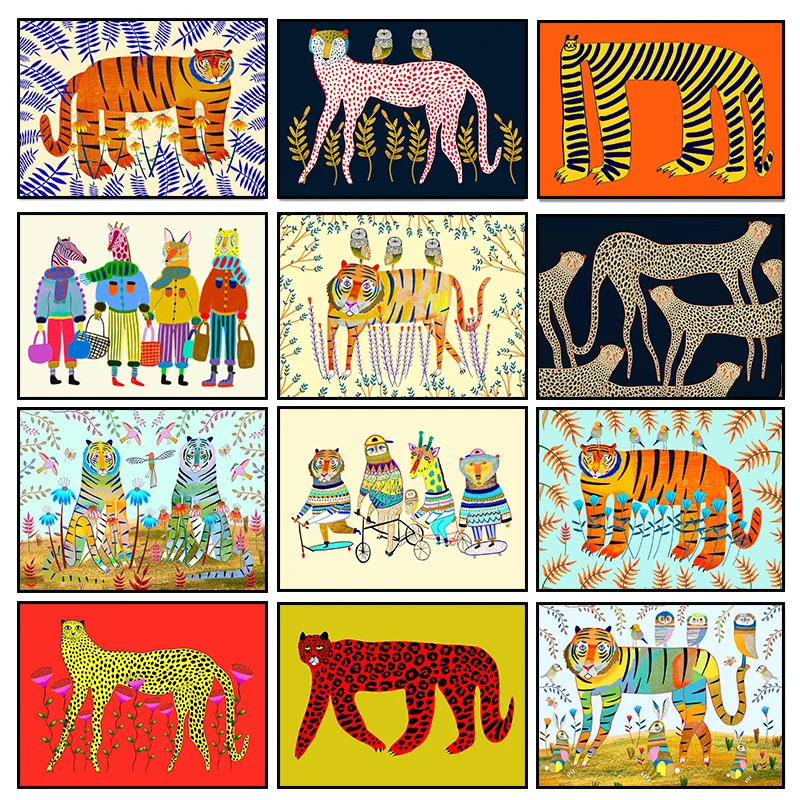 

Художественный принт на холсте Lucky Tiger: Декоративная настенная роспись с изображением гепарда и совы, современный декор для дома и комнаты, рождественский подарок, без рамы