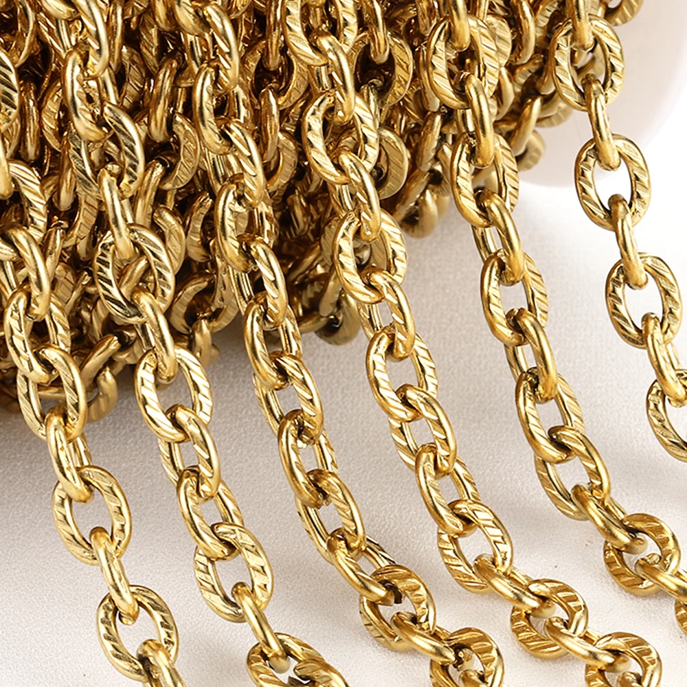 Cadena texturizada de acero inoxidable de 1 metro, 6x8 mm, cadena cubana gruesa para bricolaje, collar, pulsera, accesorios para la fabricación de ropa y joyería