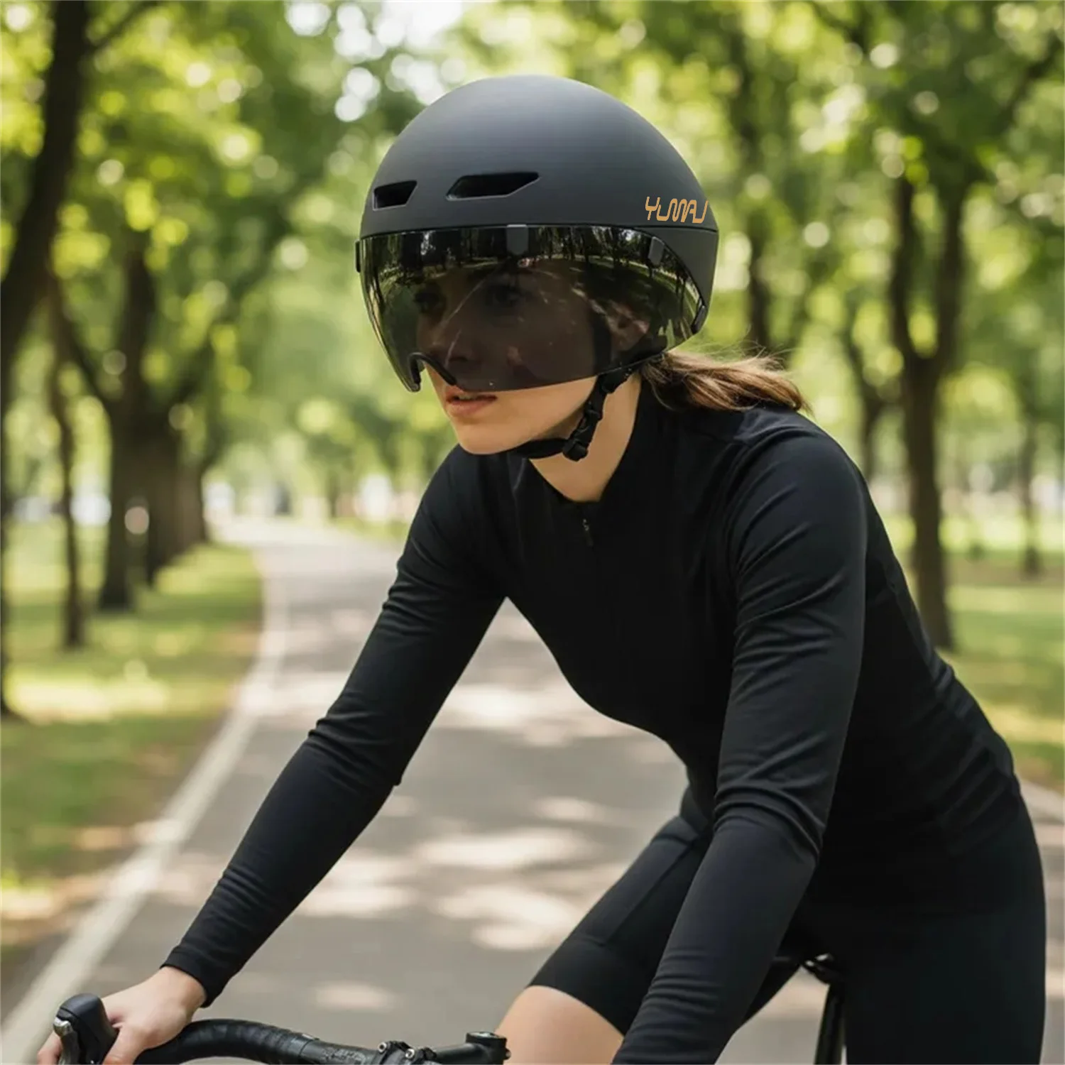 YUMAJ TT Bicycle Helmet Aerodynamic Triathlon-Specific Cycling Helmet with Panoramic Surround Magnetic Goggles YM-88