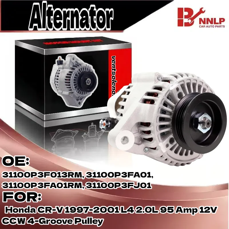 

New Alternator for Honda CR-V 1997-2001 L4 2.0L 95 Amp 12V CCW 4-Groove Pulley 31100P3F013RM, 31100P3FA01, 31100P3FA01RM