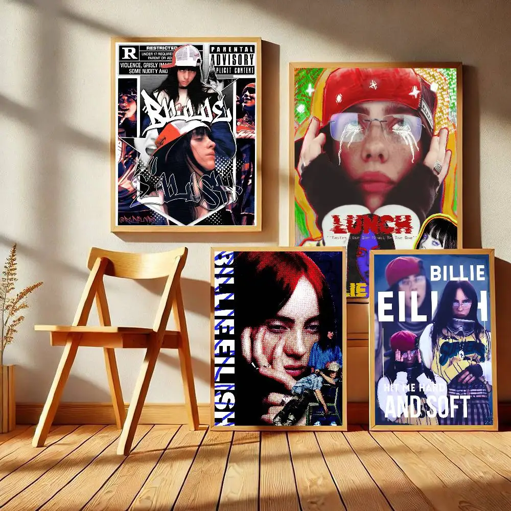 B-Billie E-EilishS Classic Vintage Posters Waterproof Paper Sticker Coffee House Bar Home Decor