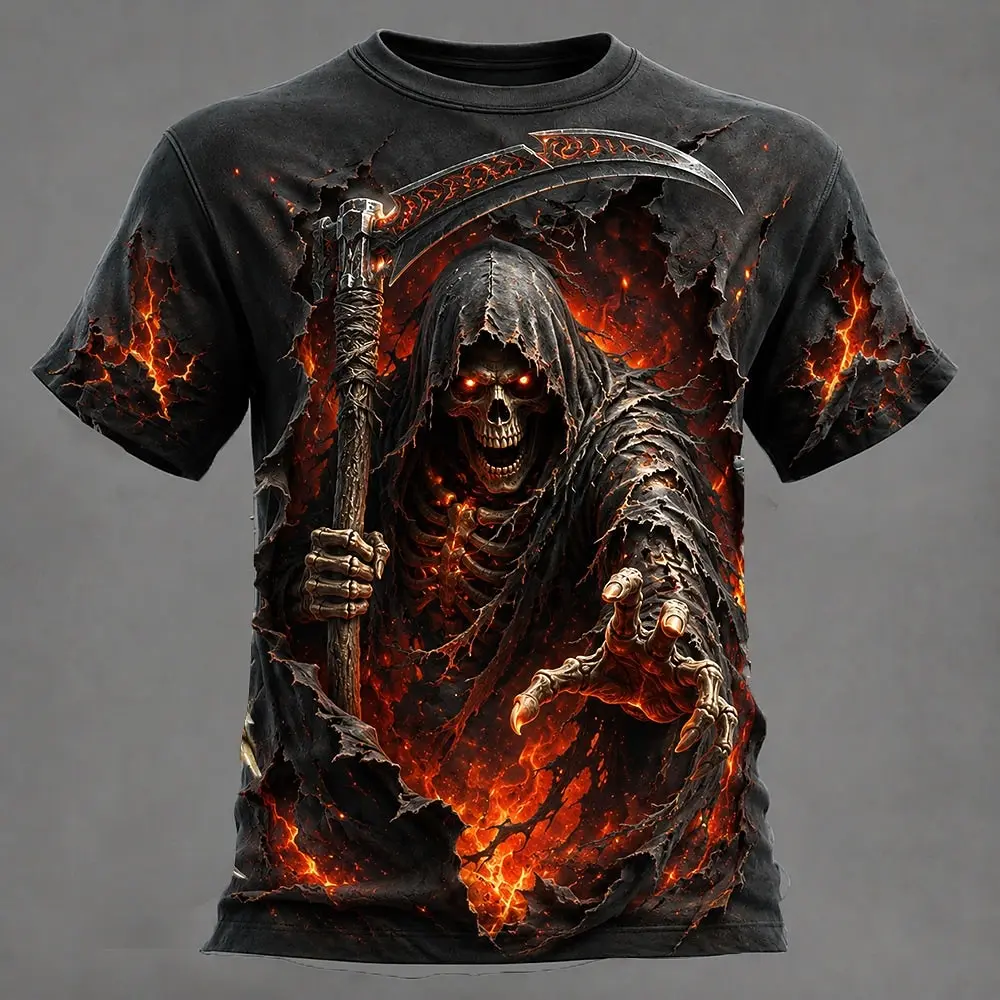 Men's 3D Optical Illusion Skull Beer Pattern Short Sleeve T-Shirt Fashion Daily Casual T Shirt Men Women Y2k Top Summer Clothing