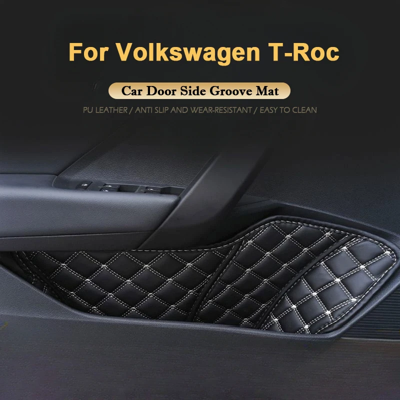 For VW Volkswagen T-Roc 2017-2025 Car Door Side Storage Box Front Rear Side Leathe Door Groove Mat Storage Organizer Accessories