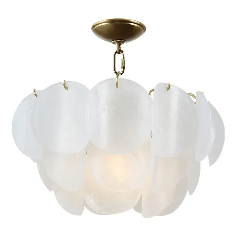 Modern Copper Glass Chandelier with Natural Marble Base for Living Room Decor Includes AC Power Bulbs Elegant Ceiling Light