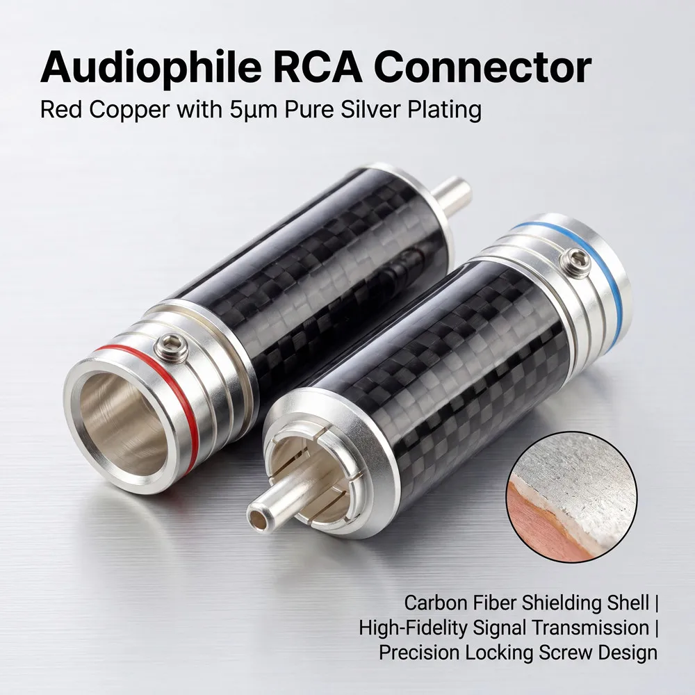 HIFI RCA plug, red copper plated with 5um pure silver lotus connector, audio coaxial RCA connector
