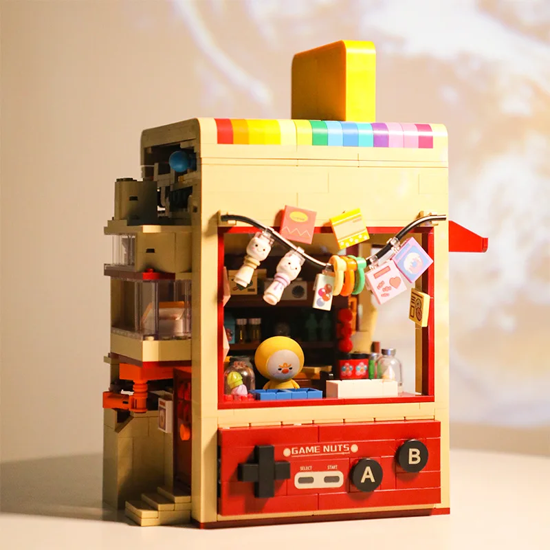 MOC-Juego de bloques de construcción de casa con vista a la calle, juegos de vídeo de arquitectura, tienda de comestibles con juguetes ligeros para regalos de cumpleaños