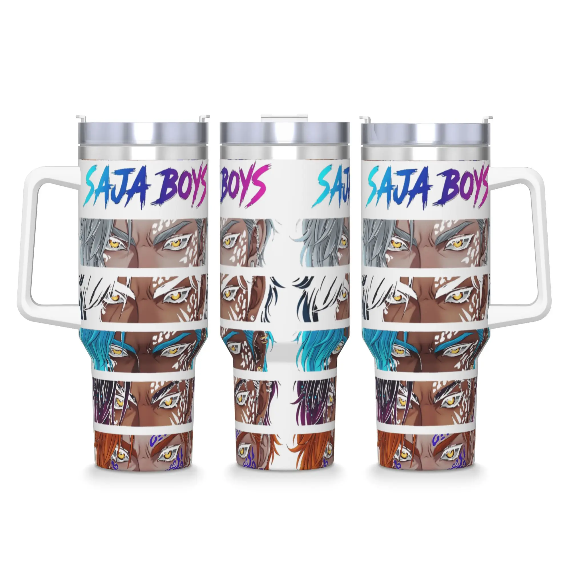 

Saja Boys Eyes Kpop Demon Hunters Стакан из нержавеющей стали Дорожные автомобильные кружки 40 унций Кофейная кружка Чай с молоком Бутылка для воды