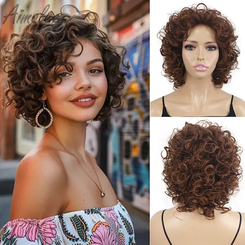 

Short Curly Brown Wigs Women Natural Looking Synthetic Brown Cosplay Hair Wigs