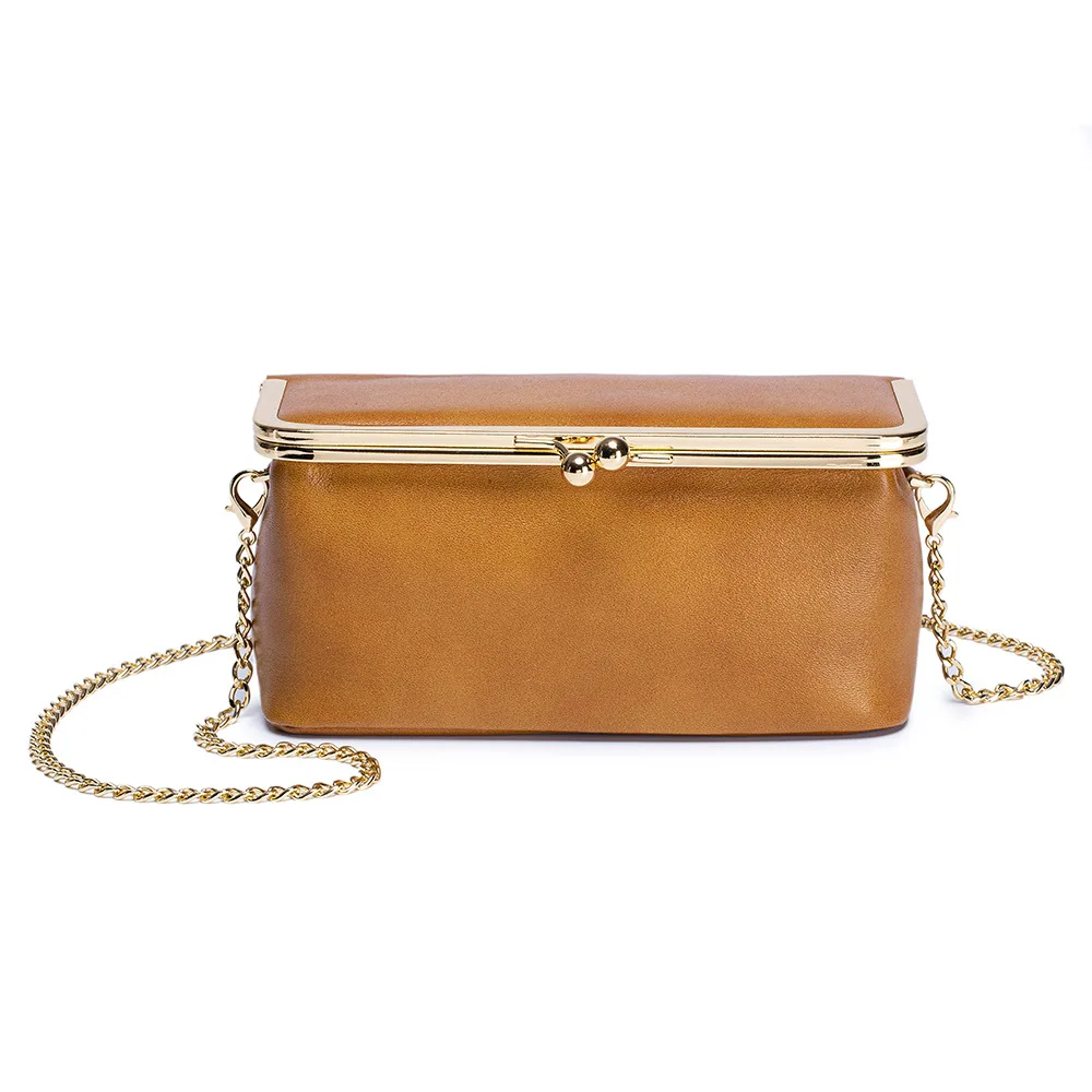 حقيبة صغيرة للنساء من الجلد الطبيعي شمع الزيت جلد البقر الحقيقي المشبك سلسلة حقيبة موضة السيدات جلد البقر الكتف أو حقائب كروسبودي #3