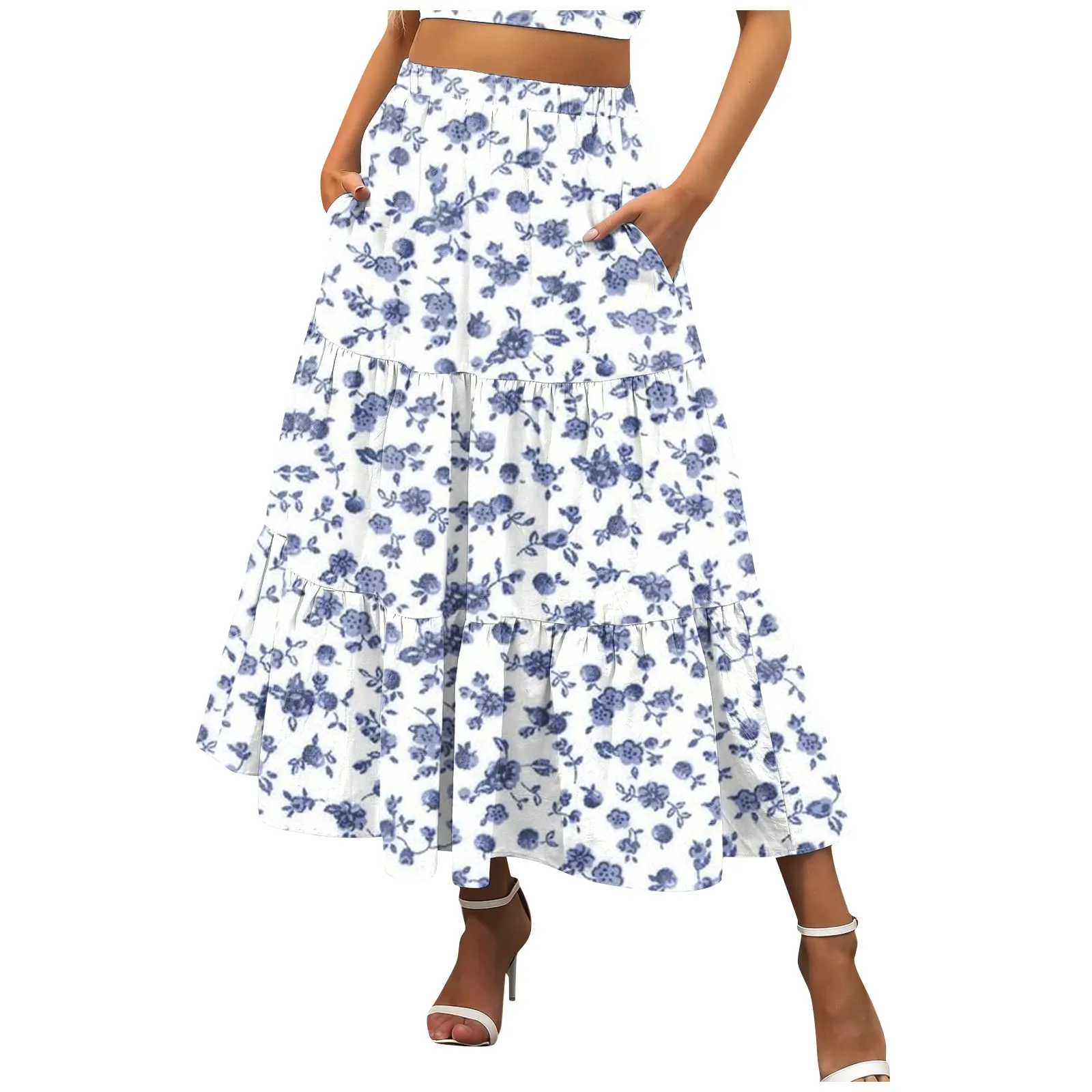 Oversized Floral Print Vintage Prairie Chic Style Large Hem High Elastic Waist Half Skirt For Female Casual And Versatile Dress