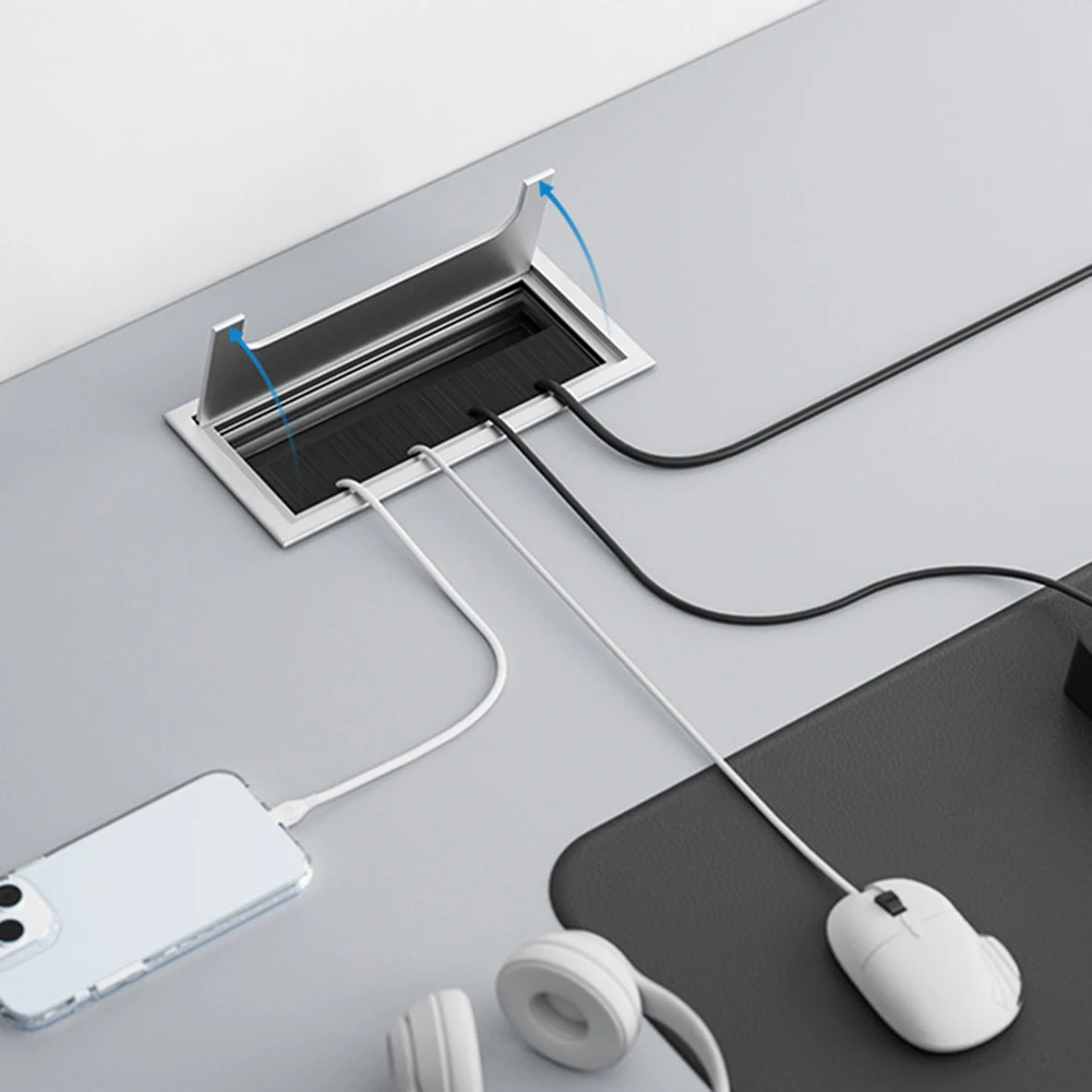 Metal Desk Cable Grommet with Flip Open Cover for Managing and Concealing Multiple Desktop Cables in Office and Home Settings
