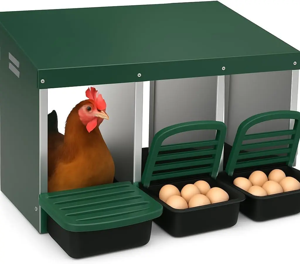 Chicken Nesting Boxes for Chickens, 3 Compartment Metal Roll Out Nesting Box for Chicken Coop,Rollout Egg Collection