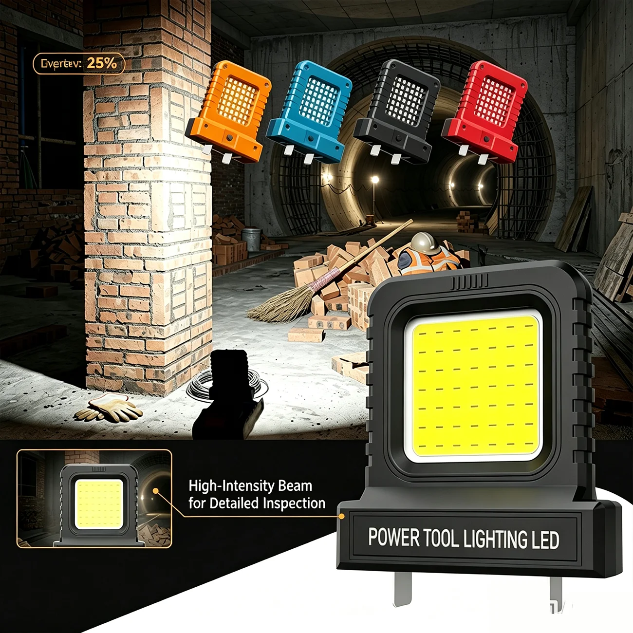 4PCS LED Work Light Super Bright 20‑21V Li‑ion Battery Powered COB Black Red Orange Portable Workshop Inspection Lamp Waterproof