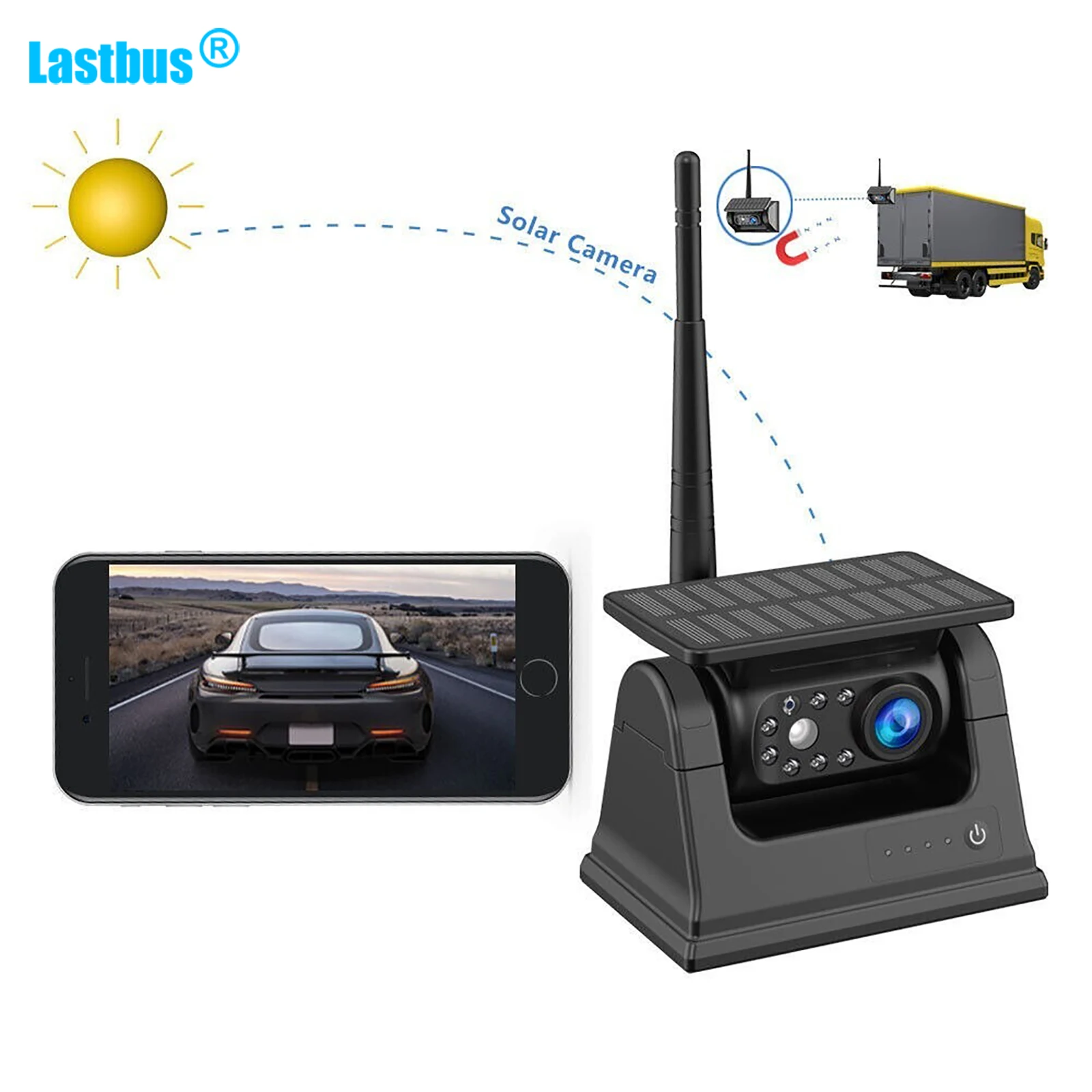 

Lastbus FHD 5G WiFi Magnetic Base Wireless Backup Camera Solar Rechargeable 9600mA Battery Truck Trailer Hitch Rear View Camera