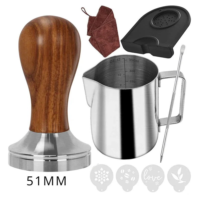 

51 мм комплект аксессуаров для тампера для кофе эспрессо для коврика для тампера для эспрессо, кувшин для вспенивания молока, кофейная посуда, аксессуары для бариста