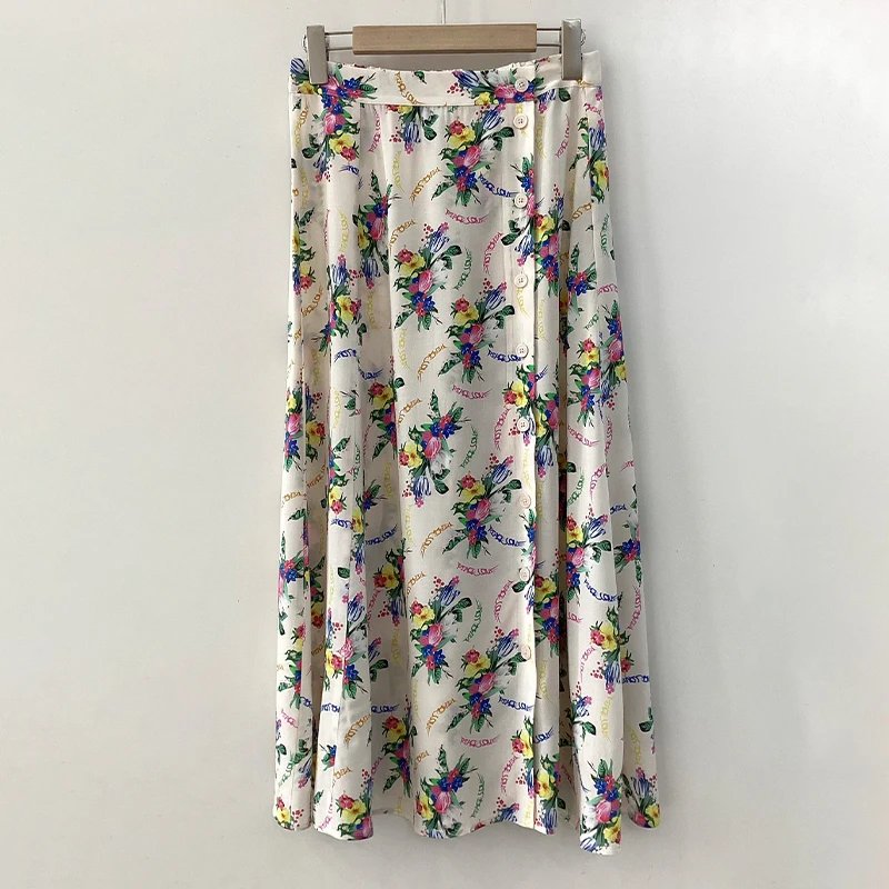 

Zadig Half Dresses Women Summer Floral Print Elegant Midi Skirt Female Spring Chic Button Jupes Elastic Waist Casual Half Skirts