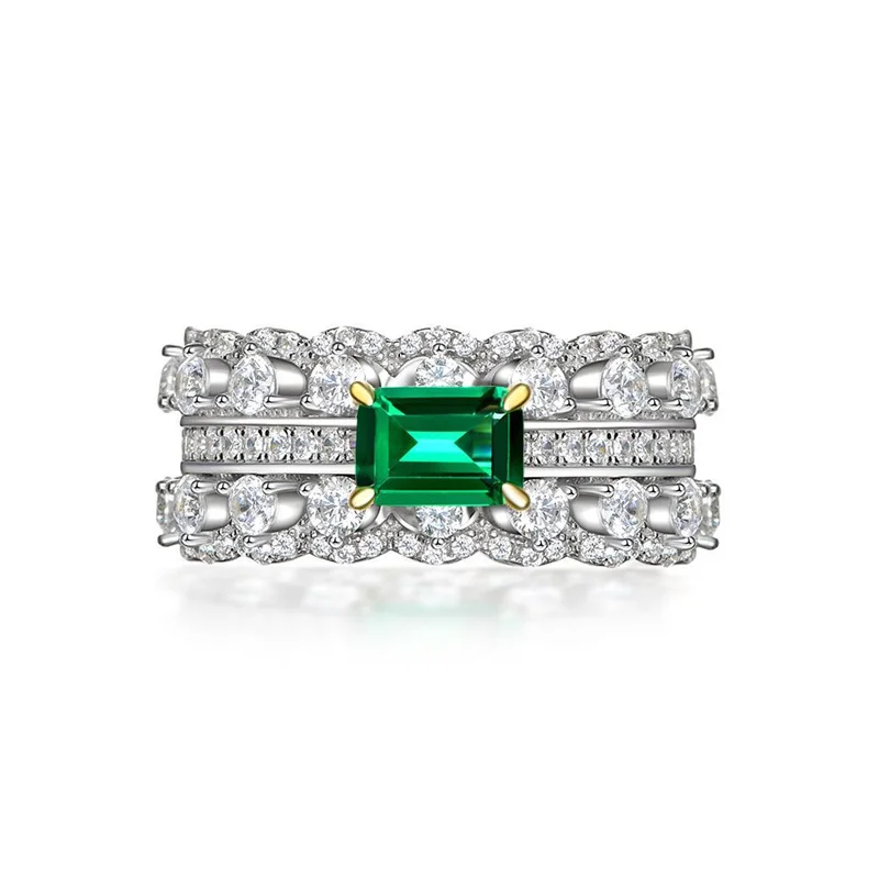 Huitan Temperament Green Cubic Zirconia Rings Geometric Shaped Fashion Luxury Wedding Party Women\'s Rings 2022 Trendy Jewelry