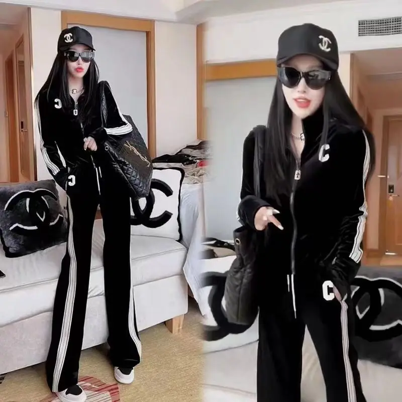 

Spring Autumn 2026 Women's Fleece Lined Casual Sportswear Velvet Set Two Piece Suit Korean Style Long Sleeve Zipper Loose Fit