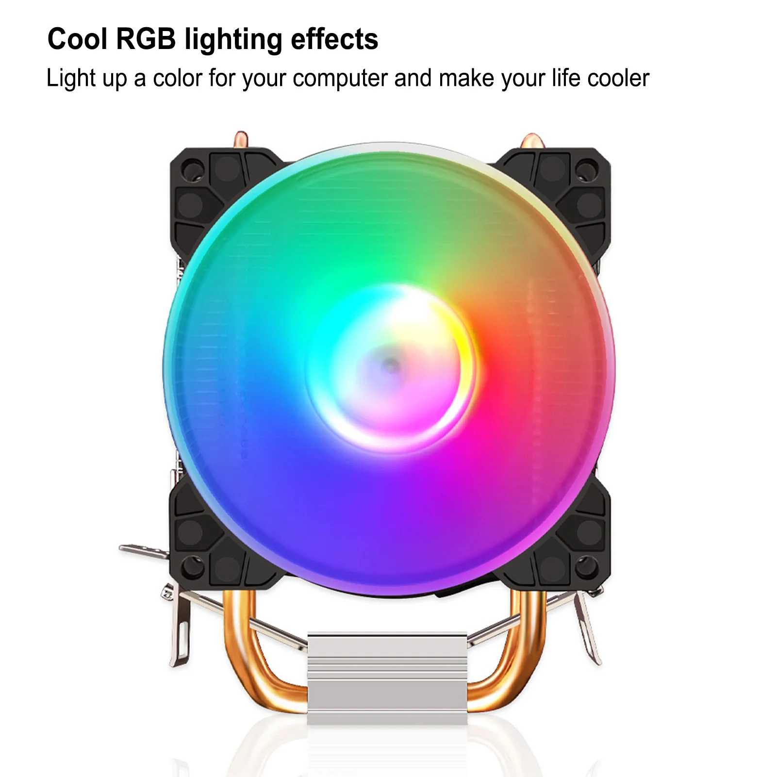 

CPU Air Cooler, 48 CFM, Computer CPU Cooling Fan, 12V, 90mm, 2 Copper Heat Pipes, RGB Lighting, 50,000-Hour Lifespan
