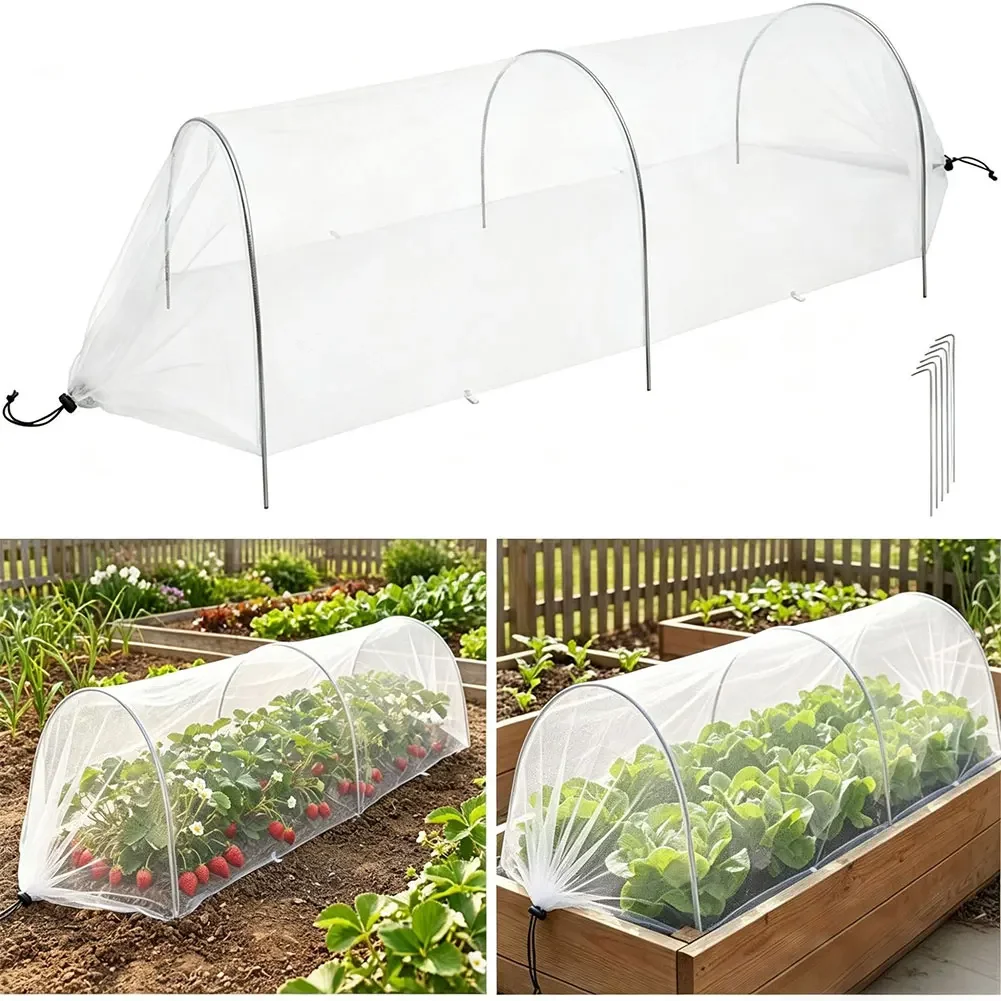 Garden Bed Tunnel Net 4ft With 6 Stakes White Polyester Mesh Plant Protector Cover For Raised Vegetable Strawberry Herb Growing