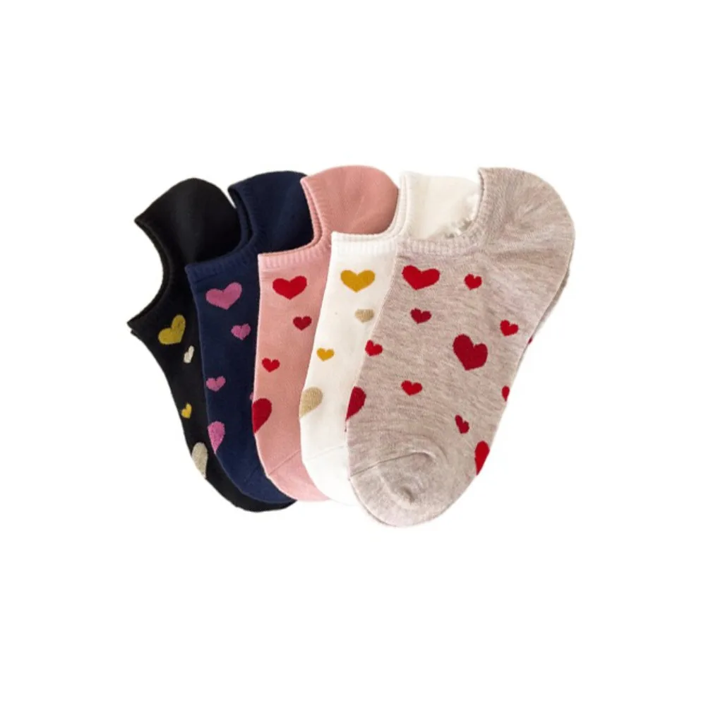 

5Pairs Soft Heart Flower Boat Ankle Socks Cotton Female Hosiery Love Short Socks Hamburger Anti-slip Women's Socks Girl