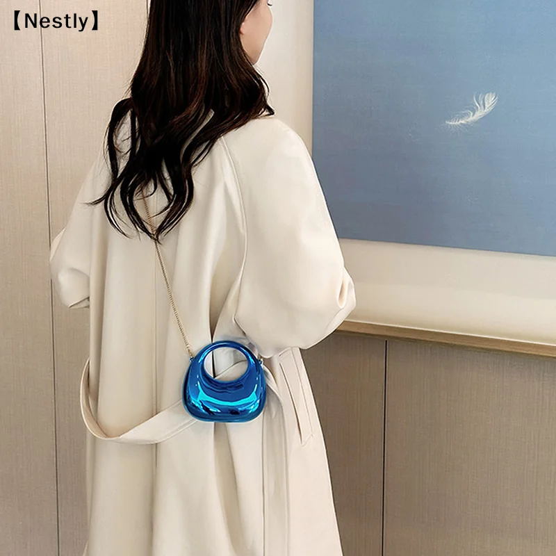 Damen-Umhängetasche mit Kette, kleine Geldbörse, Acryl, metallischer Glanz, Halbmond-Form, Party- und Bankett-Damentasche, luxuriöse Handtasche〔Nest〕 – Detail 11