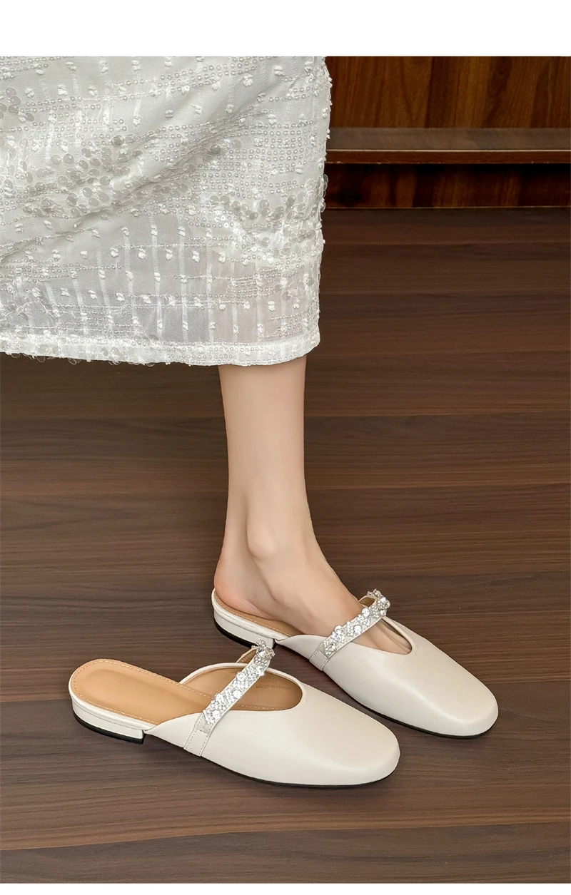 sandalias de mujer True Soft Leather Head Cover Sandals for Women Outdoor Wear 2026 New Thick Heel Mid Heel Pearl Semi-Slip-On view 5