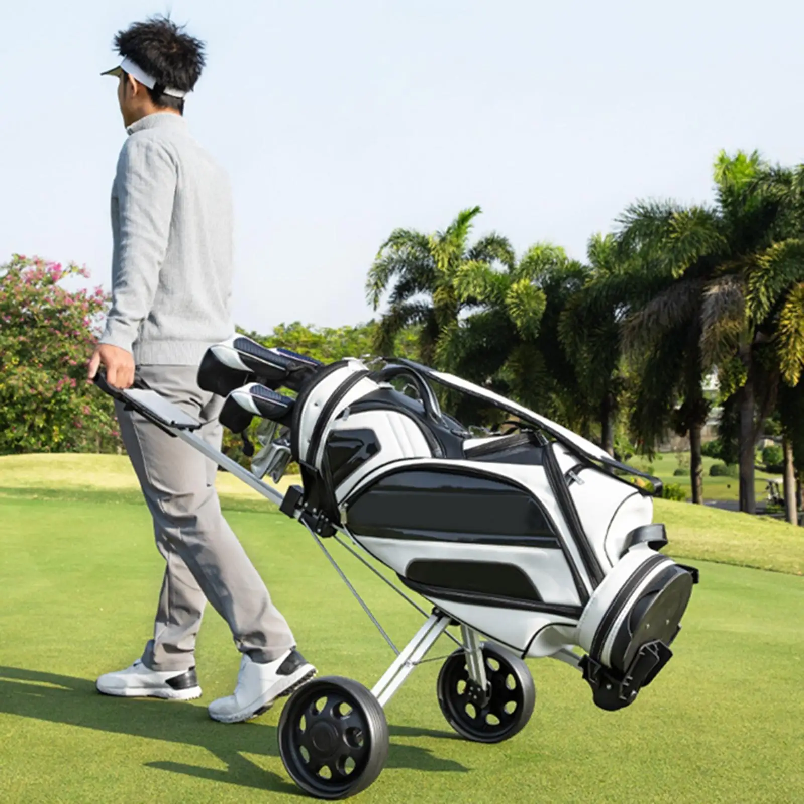

Multifunctional Golf Push Pull Cart Ergonomic Handle Wheeled Cart for Golf Bag Storage and Travel