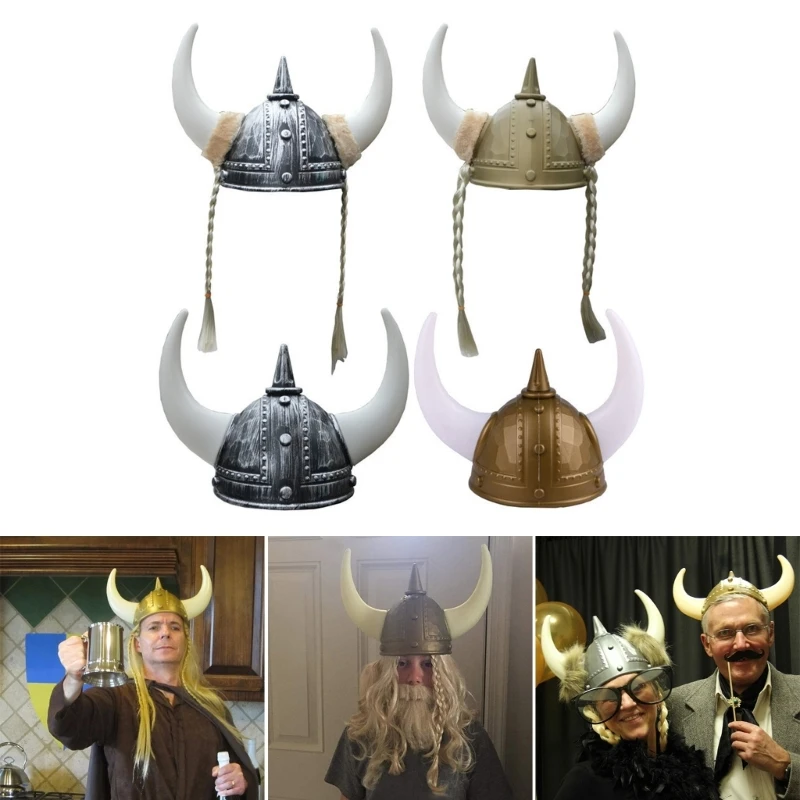 Vintage Knight Helmet Headgear Costume Hat with Horn Women Men Adult Viking Plastic Medieval Warrior Hat Party Cosplay Props