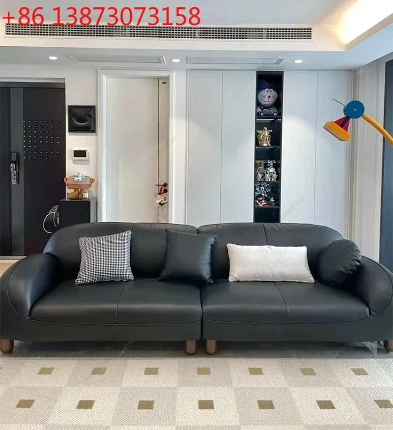 Italian minimalist leather sofa first layer cowhide living room household small apartment straight row one-character high feet