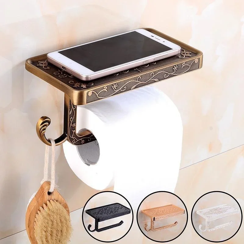 Delysia King Vintage Decor Style Toilet Paper Holder with Phone Shelf Hanging Toilet Bathroom Tissue with Shelf