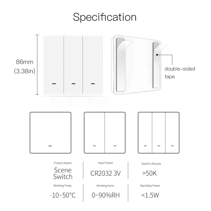 Aubess ZigBee 3.0 Smart Scene Switch Tuya Wireless Free Sticker Wall Scene Switch Push Button Battery Powered Transmitter Alexa