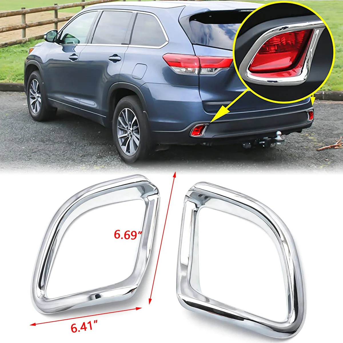 2PCS Chrome Rear Bumper Reflector Fog Light Lamp Frame Bezel Molding Cover Trim For Toyota Highlander 2014-2018 Car Accessories