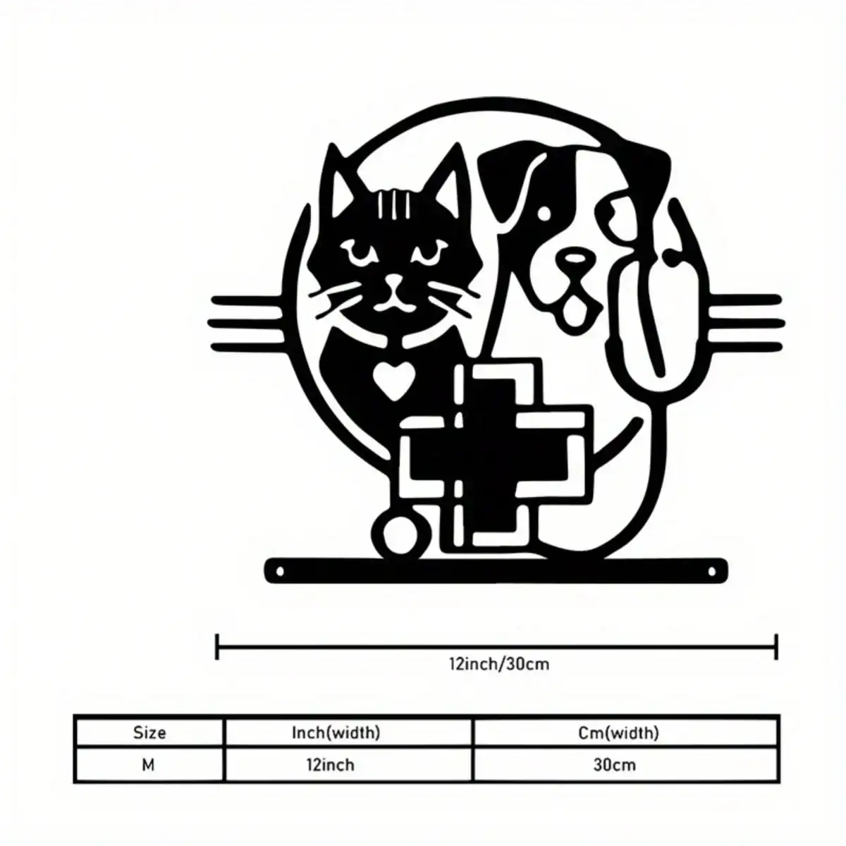 Metal Animal Sign for Clinic - 2D Black Cat Dog Vet Office Decor, Durable Wall Art for Pet Hospital Shelter, Indoor Outdoor Hous