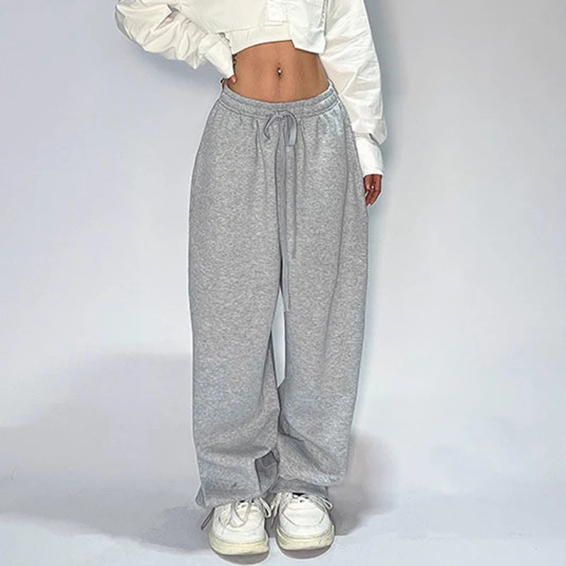 Gidyq Grey Casual Sweatpants Women Black Vintage Wide Leg Jogging Pants Autumn Streetwear All Match Sports Female Trousers New