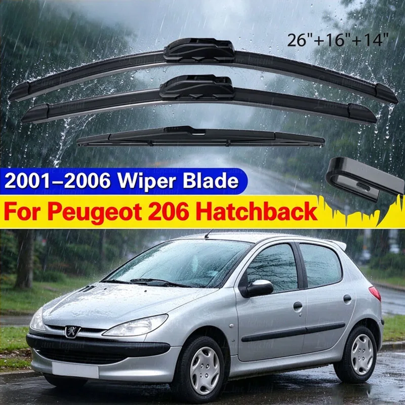 3Pcs Front Rear Windscreen Wiper Blades Set For Peugeot 206 Hatchback 2006 2005 2004 2003 2002 2001 26"+16"+14"