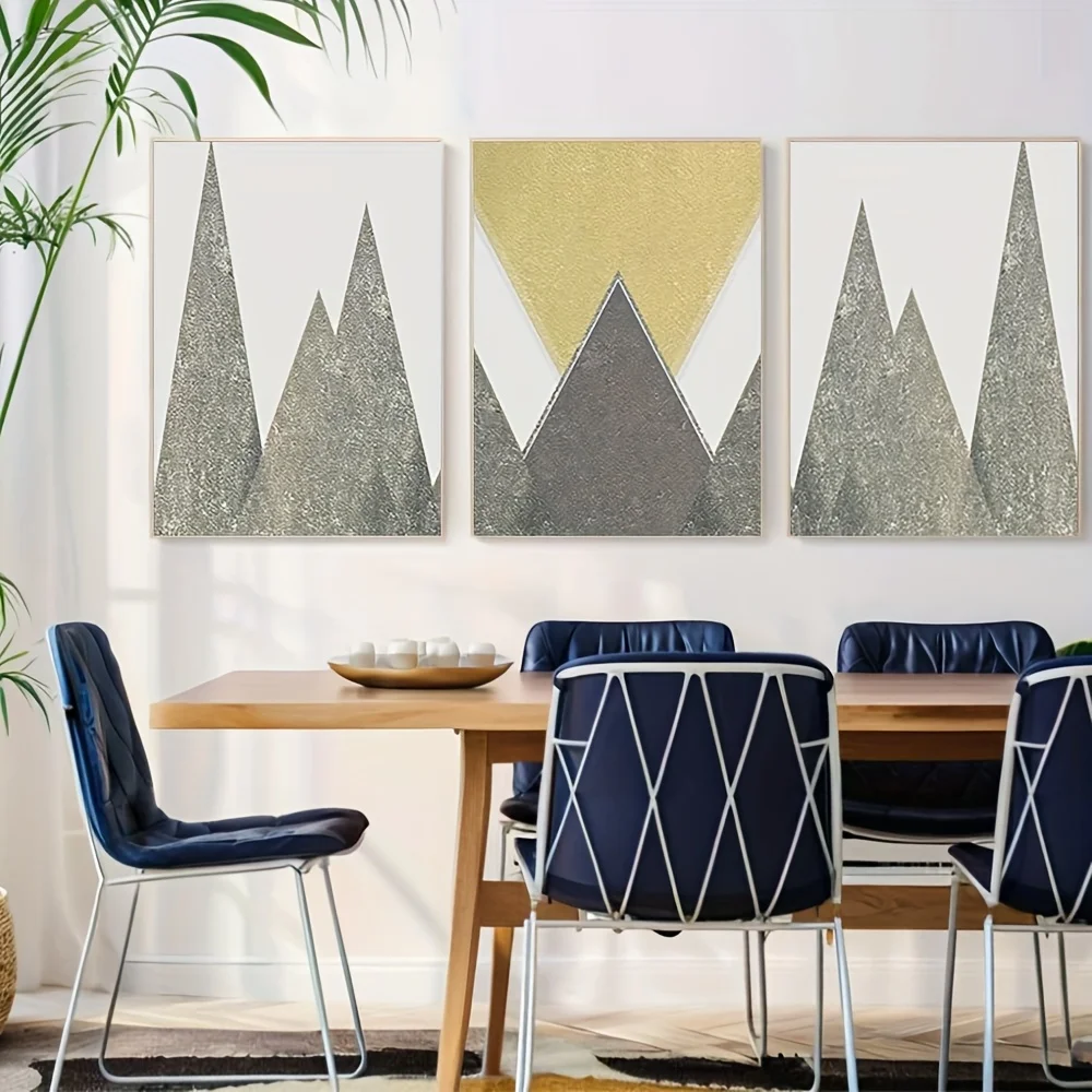 2D Flat, 2D Flat 3pcs Unframed Geo Mountain Triptych A A Art Prints Scandi Geometric Abstract Landscape Nature Art Scandinavi