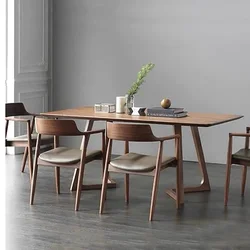 Solid Wood Dining Table Modern Simple Luxury Rectangular Desk Walnut Color Negotiation Tea Table Dining Chair Home Furniture