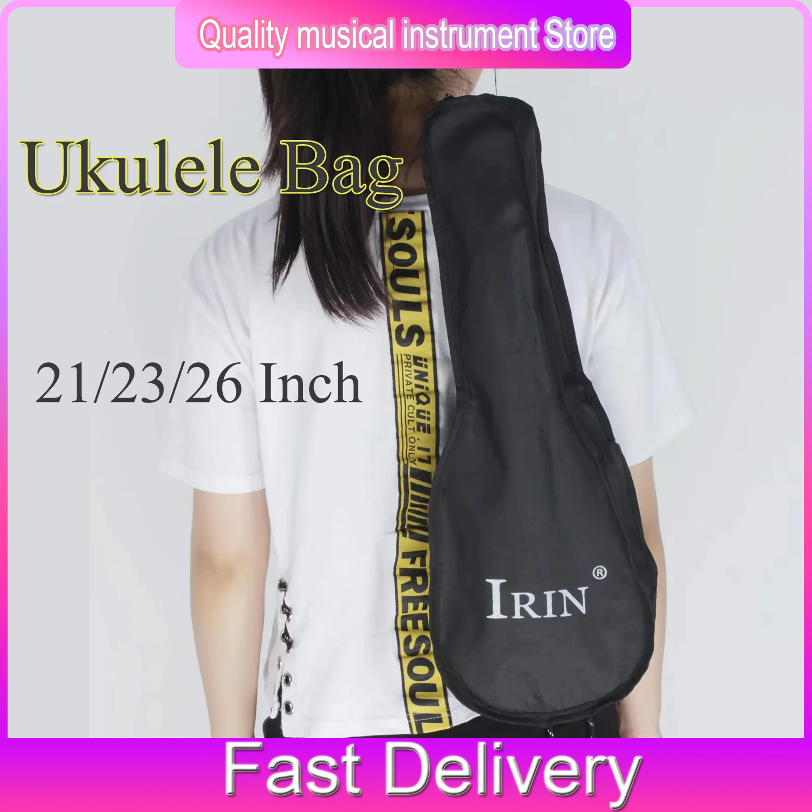 IRIN Ukulele Bag 21/23/26 Inch Portable Ukulele Backpack Thickened Waterproof Case Gig Black Oxford Cloth Adjustable Strap Parts