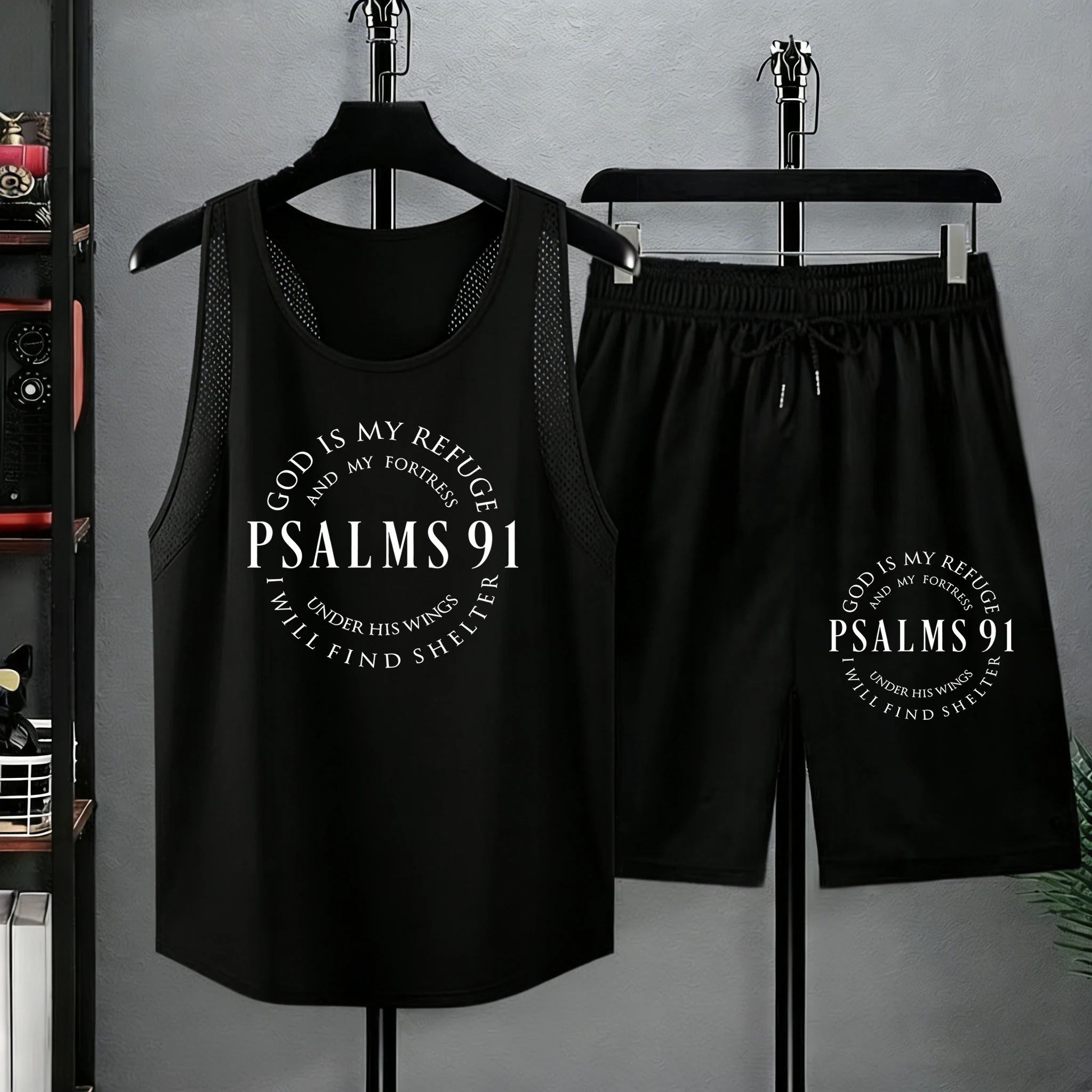 

Psalms 91 Letter Design Summer Comfy Tshirts Sets Mesh Daily Tank Top Mens Drawstring Beach Bottom Running Casual Sportpants