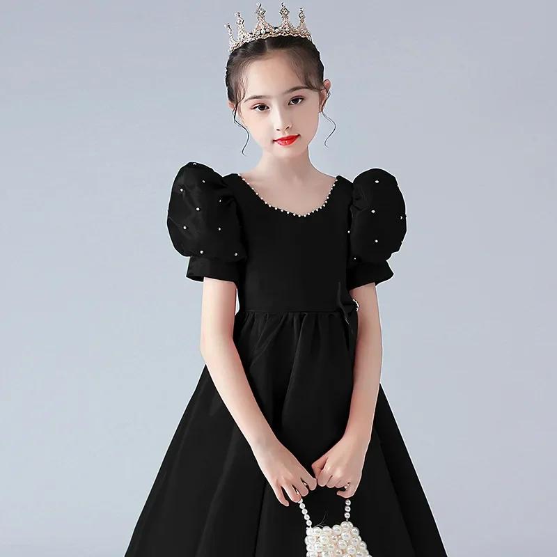 Black Flower girl Dress for Prom Teen Wedding Ceremony dresses Children costume 12 14 15 Years Kids Party Evening Ball Gown Robe