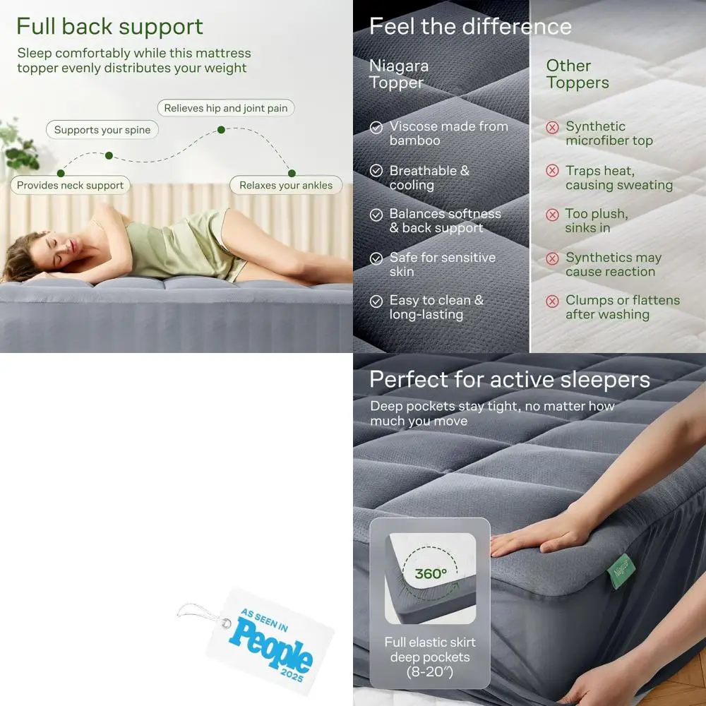 

California King Size Bamboo Viscose Mattress Topper - Pillow Top for Back Support and Cooling Comfort